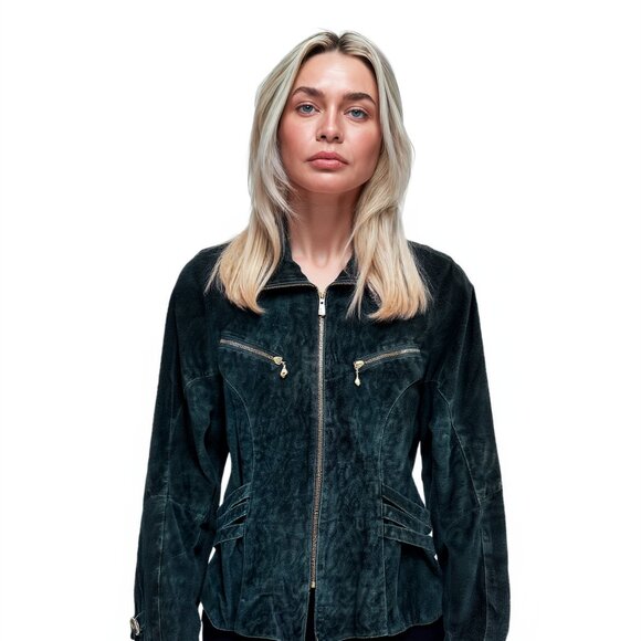 Vintage Hide Park Green Suede Leather Jacket Women's Small | Moto Biker - Picture 1 of 12